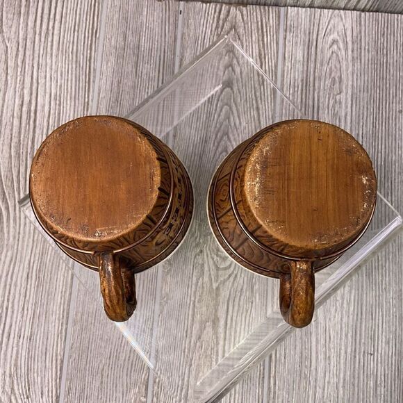 Vintage 1958 Treasure Craft Pottery Mugs Barrel Design MCM Set of 2 - Picture 7 of 9